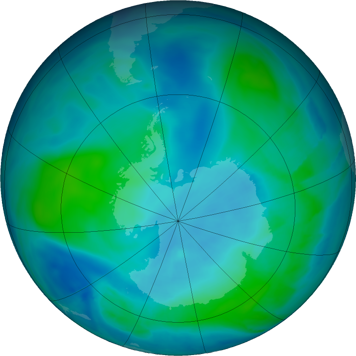 Antarctic ozone map for 04 February 2016